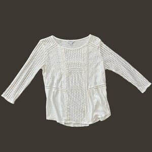 Y2K Lucky Brand - Long Sleeve Crochet Shirt - White - Medium